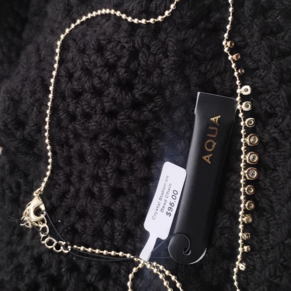 CZ Crystal Station on Gold Bead Chain Necklace by Aqua NWT - Picture 7 of 8